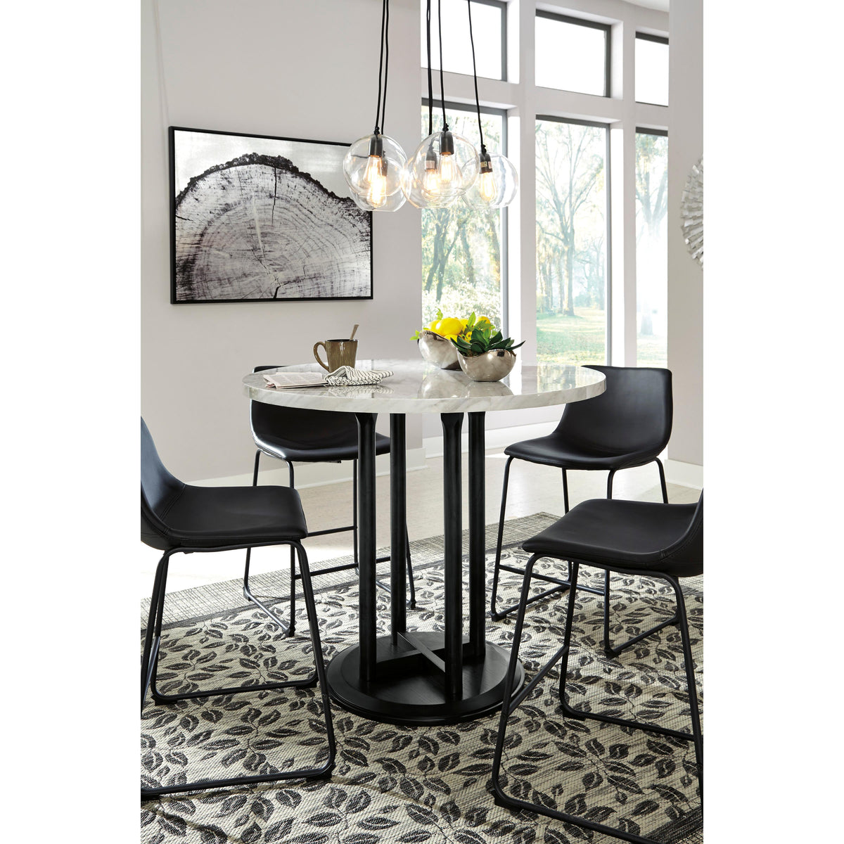 Signature Design by Ashley Round Centiar Counter Height Dining Table with Marble Top and Pedestal Base D372 23