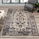  Kalora Interiors Serene Cream Blue Intricate Border Rug, 2'0" x 7'10" IMAGE 2