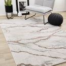  Kalora Interiors Mae White Grey Orange Veined Marble Design Rug, 5'3" x 7'7" IMAGE 2