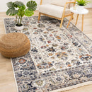  Kalora Interiors Serene Cream Blue Intricate Border Rug, 6'7" x 10'2" IMAGE 2