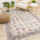  Kalora Interiors Marisa Cream Blue Traditional Border Floral Rug, 7'10" x 10'2" IMAGE 2