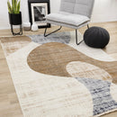  Kalora Interiors Serene Cream Brown Blue Distressed Curvy Shapes Design Rug, 5'3" x 7'10" IMAGE 2