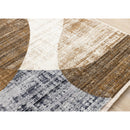  Kalora Interiors Serene Cream Brown Blue Distressed Curvy Shapes Design Rug, 5'3" x 7'10" IMAGE 4