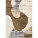  Kalora Interiors Serene Cream Brown Blue Distressed Curvy Shapes Design Rug, 7'10" x 10'2" IMAGE 1