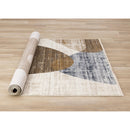  Kalora Interiors Serene Cream Brown Blue Distressed Curvy Shapes Design Rug, 7'10" x 10'2" IMAGE 7