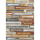  Kalora Interiors Muse Orange Red Blue Yellow Beige Layered Brick Design Rug, 5'3" x 7'10" IMAGE 1
