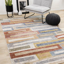  Kalora Interiors Muse Orange Red Blue Yellow Beige Layered Brick Design Rug, 7'10" x 10'2" IMAGE 2